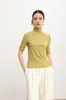 Estilo MinimalistaSuave y Cómodo Suéter de Punto con Cuello Alto y Mangas Medias de Lana Merceizada para Mujer, Corte Ajustado para Otoño e Invierno
