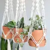 Cesta colgante de cuerda de algodón tejida a mano para maceta, bolsa de red para maceta, cuerda colgante, decoración de pared, estilo bohemio escandinavo