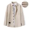 [Algodón Puro Imitación Lino] Camisa de Manga Larga Fina de Algodón y Lino para Hombre Primavera y Otoño Estilo Hong Kong Casual Chaqueta Camisa de Lino Holgada