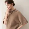 Nuevo Estilo Otoño/Invierno 2026 Suéter de Punto para Mujer de Cachemira, Holgado, Manga Tres Cuartos, Cuello Solapa, Estilo Pullover Raglán, Oculta Imperfecciones y Luce Delgado