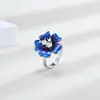 Collar de Pintura de Esmalte Azul Gota Flor Grande Aretes de Diamante Tipo Tachuela Europeo y Americano Exagerado Colgante de Esmalte Anillo de Compromiso para Mujer