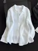 Altamente recomendado! Traje minimalista estilo old money! Camisa de linho com alta contagem de fios, alta densidade, corte relaxed, manga longa, proteção solar para mulheres