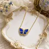 Collar de Agata Azul 26LUCKY Mariposa Única para Mujer, Temperamento de Lujo Ligero, Colgante de Ágata Natural, Cadena para Clavícula. Suministro Exclusivo Transfronterizo