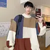 Suéter Masculino 2025 Outono Roupa Masculina Tricô Suéter Pulôver Jovem Popular Gola Alta Meia Manga Jovem Preto