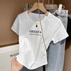 Camiseta Manga Curta Feminina Algodão Verão 2024 Novo Estilo Cintura Curta Emagrecedora Simples Gola Redonda
