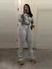 Tw605 Moda Otoño e Invierno Transfronterizo Europeo y Americano Sudadera con Cremallera Media Cuello Alto Cintura Forrada de Polar Pantalones con Cordón Traje Deportivo para Mujer