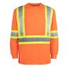 Camiseta Reflexiva de Manga Longa em Poliéster Personalizada Gola Redonda Cruzada Roupas Refletivas Segurança em Obra Roupas de Trabalho Top Workwear