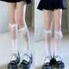 Meias com laço Mu Ruan femininas de cano médio estilo Lolita japonês costura doce meias para panturrilha jk meias finas transparentes de verão