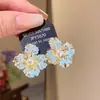 Brincos Pingente Flor de Diamante Flor de Pérola Estilo Resort Exquisitos Doces Brincos Modernos Elegantes Design Brincos