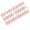 Corrente Rosa Pérola Delicada Estilo Francês Curto Unhas Manicure Feita à Mão com Glitter de Bolinhas Acessório Vestível 30 Peças de Unhas Codificadas