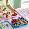 Lancheira Desenho Animado para Alunos do Ensino Fundamental com Quatro Compartimentos e Utensílios, Lancheira Bento Micro-ondas e Isolada para Uso Transfronteiriço