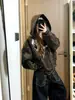 Sudadera con capucha bordada de estampado de leopardo retro americano para primavera y otoño para hombres y mujeres, Chaqueta cárdigan holgada, Color leopardo