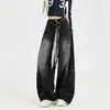 Jeans Branco Desgastado Wide Leg Estilo Retrô Americano para Mulheres, Novo Design Tendência de Cintura Alta Emagrecedor, Calça Longa Elegante de Corte Amplo
