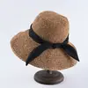 Sombrero de Paja Plegable Sombrero de Verano para Mujer Simple Color Sólido Sombrero de Paja Tejido a Crochet Sombrero de Paja con Lazo Sombrero con Ala Grande Sombrero de Sol