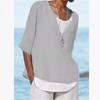 Camisa de Mujer de Manga Media de Color Sólido de Algodón y Lino de Talla Grande con Cuello en V, Transfronteriza Europea y Americana, Primavera y Verano 2026, Deseo Amazon Ebay