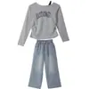 Conjunto de Top de Hombros Descubiertos para Niñas Primavera y Otoño 2026 Nuevo Estilo Coreano Conjunto de Dos Piezas con Camiseta de Manga Larga para Niñas Mayores