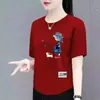 Comercio Exterior Transfronterizo Ropa para Madres, Camisetas de Manga Corta para Mujeres de Mediana Edad y Mayores, Ropa Holgada de Talla Grande para Mujeres, Camisetas Estampadas de Cuello Redondo, Tops