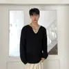 Suéter de punto ligero de lujo estilo coreano con cuello en V para otoño e invierno para hombre, moderno y casual, top versátil de manga larga para hombre