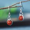 Pendientes de plata 925 con diseño de estilo palacio vintage con incrustaciones de piedras preciosas de ágata roja del sur, pendientes de temperamento de ropa china antigua.