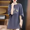 Camiseta de manga corta estilo europeo extragrande para mujer, talla grande, corte holgado, para mujeres ligeramente rellenitas, comercio exterior transfronterizo, mediana-larga.