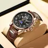 Reloj de cuarzo para hombre LIGE transfronterizo, elegante reloj de pulsera con correa de cuero de negocios, reloj multifuncional impermeable con fase lunar