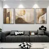 Pintura Decorativa de Lujo Ligero Moderno Verde Oscuro Blanco Arroz Dorado Geométrico Abstracto Plantas Película de Cristal Marco de Aleación de Aluminio Pintura para Colgar Personalizado