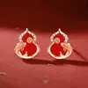 Aretes Originales de Calabaza Koi de la Suerte para Mujer Plata de Ley Retro Nuevo Chinoiserie Aretes Fulu Ágata Roja Aretes de Año Nuevo