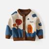 Suéter de niño, cárdigan de cuello redondo, estilo coreano, cárdigan de punto con cuello redondo de oso del bosque, suéter de clase A de otoño, chaqueta doble