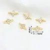 Pingente de trevo de quatro folhas com zircônia cúbica cravejada em ouro 18k real, preserva a cor, com dupla argola, para joias DIY feitas à mão, brincos de ouro, colar D44