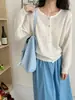 Cardigan de Tricô com Gola Redonda Vazada Estilo Suave, Novo Estilo Primavera e Outono para Mulheres, Jaqueta Fina Estilo Coreano Fresca e Doce, Rejuvenescedora