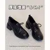 Versión de piel de vaca~Zapatos de cuero para mujer de suela gruesa estilo británico 2026 primavera y otoño nuevos con cordones tacón grueso mocasines negros formales