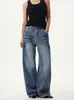 Pantalones Largos Rectos Casuales Desgastados de Calle Primavera y Otoño Retro Americano Nicho Remache Lavado de Bambú Jeans para Mujer