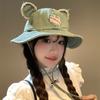 Sombrero de Pescador de Mezclilla con Orejas de Oso para Mujer Primavera y Verano Nuevo Combinación Total Sombrero Pequeño que Afina el Rostro Protección Solar para Exteriores Sombrero de Cubo