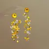 Pendientes Hechos a Mano de Jardín Monet con Flores y Cuentas, Pendientes Largos con Borla, Pendientes Pendientes Pequeños Mori Pendientes Únicos Súper Hada