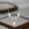 Estilo Novo Outono e Inverno Zircônia Micro-Pavimentada Corrente Elegante para Clavícula Design de Nicho Feminino Colar Retro Francês com Laço de Pérola