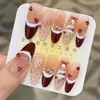 Haverá gato veludo vermelho floco de neve Natal outono inverno Ano Novo explosões blush manicure francesa armadura de mão usada