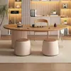 Mesa de Chá para Varanda Mesa e Cadeira de Chá Kung Fu Combinação Pequena Moderna de Alto Padrão Simples para Casa Estilo Creme Mesa de Chá Pequena