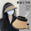 Sombrero de Protección Solar para Mujer, Parte Superior Abierta, Ala Ancha, Paja Recubierta de Negro, Protección UV, Enrollable, Portátil, Versátil, Ligero