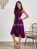 Verano 2025 Europa y América Amazon transfronterizo verano para mujer nueva moda sin mangas color sólido A palabra vestido arrugado