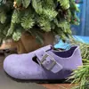 [en stock] Zapatos Birkenan morados todo incluido para mujer, nuevo modelo de hebilla de una tira, corcho Birkenan, boca profunda, zapatos de suela gruesa
