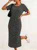 Estilo Nuevo Primavera/Verano 2026 Aliexpress Amazon Moda Transfronteriza Vestido de Rayas de Moda para Mujer con Diseño de Abertura