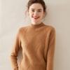 Camiseta de Cashmere Tricotada para Mulheres, Gola Alta Meia, Suéter Quente de Manga Longa com Trança de Diamante, Confortável, Macio, Amigo da Pele e Versátil