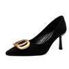 Saltos Altos Finos Bico Fino Estilo Francês para Mulheres, Primavera 2026, Preto Versátil Boca Rasa Profissional Sola Macia Elegantes Sapatos de Salto Único para Mulheres