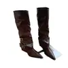 Bestseller transfronteiriço elegante botas femininas longas 2026 outono/inverno novo preto versátil salto grosso zíper lateral moda bico fino botas