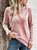Camiseta de Veludo com Decote V de Manga Longa Transfronteiriça Europeia e Americana Feminina Outono e Inverno Novo Estilo Cor Sólida Temperamento Camiseta Base Camada Interna Top
