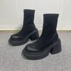 Estación Europea Botas Martin para Mujer 2023 Nuevo Primavera y Otoño Puffin Fondo Grueso Punta Redonda Aumentadas Botas Elásticas Tacón Grueso Botas de Pierna Ajustada