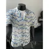 Camisa de Manga Curta com Design de Cor Contrastante Texturizado Vazado Estilo Feriado Estilo Coreano Camisa Casual Solta de Verão para Homens
