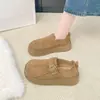 Estilo Coreano Otoño/Invierno 2026 Nuevos Zapatos Individuales Birkenstock de Suela Gruesa Color Marrón Retro Cómodos Versátiles Aumentan la Altura También Pueden Ser Usados por Personas Bajas
