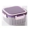Caja cuadrada para ensalada con inserto de doble capa para escurrir, recipiente portátil para mantener la frescura para oficinistas y niños, juego de lonchera