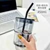 Taza de café de vidrio con popote taza para beber de oficina estilo ins taza de vidrio taza de vidrio portátil para estudiante